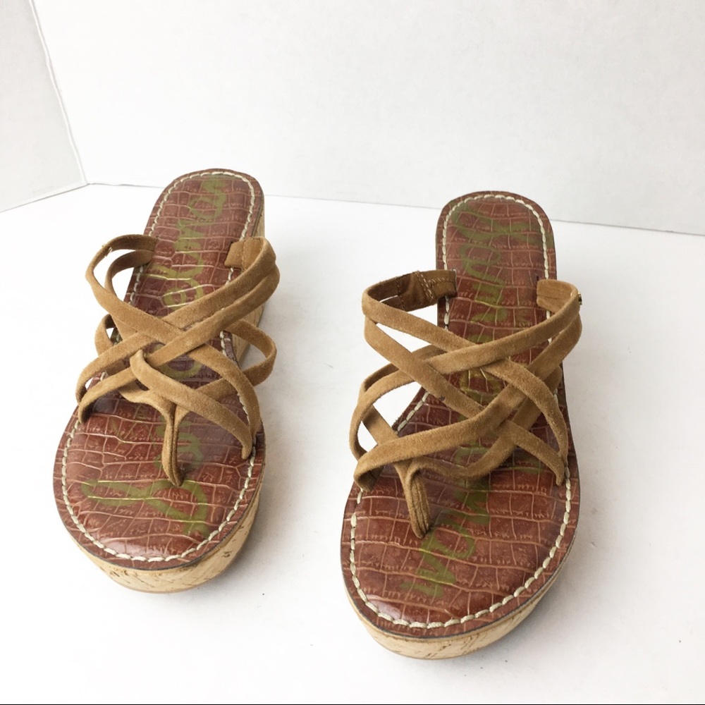 SZ 8 Sam Edelman Brown Sandal Platforms - Picture 2 of 8
